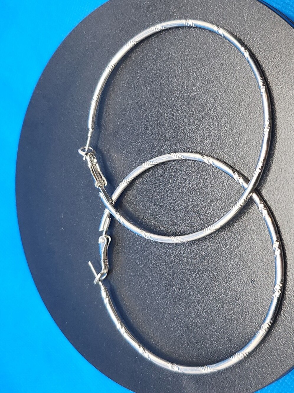 Silver Textured Hoop Earrings - Women Jewelry